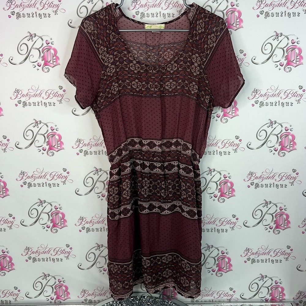 Stars Above dress Aztec boho flowy Maroon Patterned